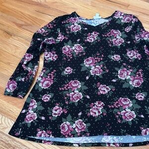 LuLaRoe Black and Pink Floral Elizabeth Top